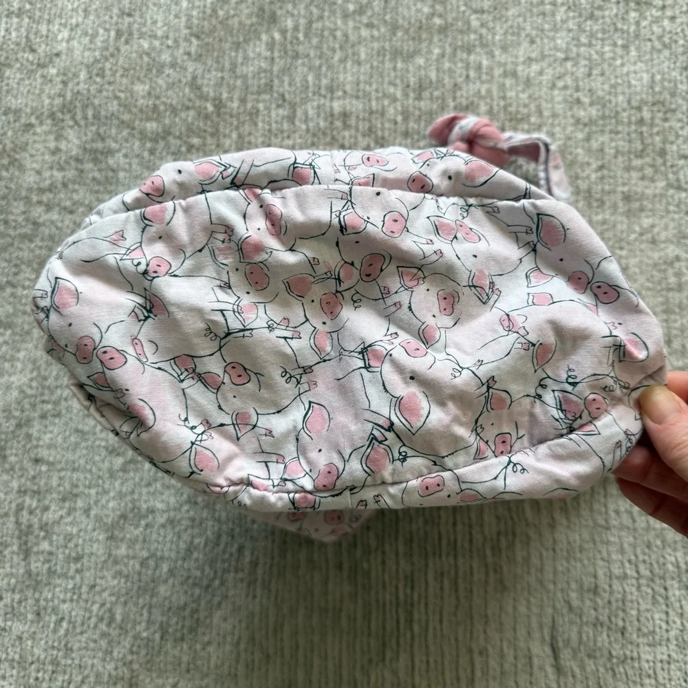 Handmade Pig Print Hobo Bag Pink Cotton Shoulder Bag Cottagecore‎